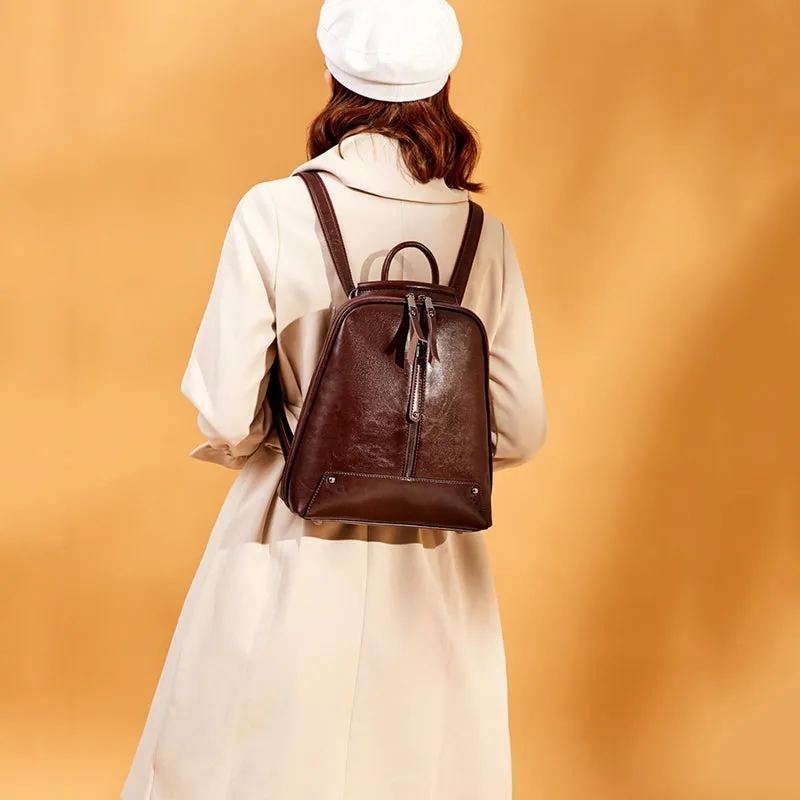 Top Grain Leather Backpacks Women Travel Backpack Natural Cow Leather City Backpacks Stylish Rucksack