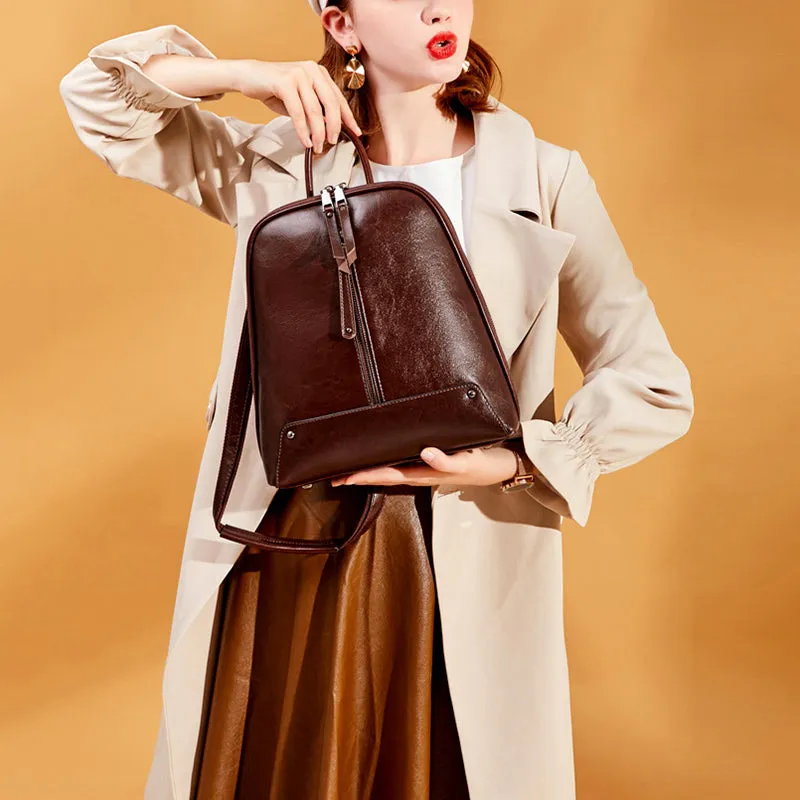 Top Grain Leather Backpacks Women Travel Backpack Natural Cow Leather City Backpacks Stylish Rucksack