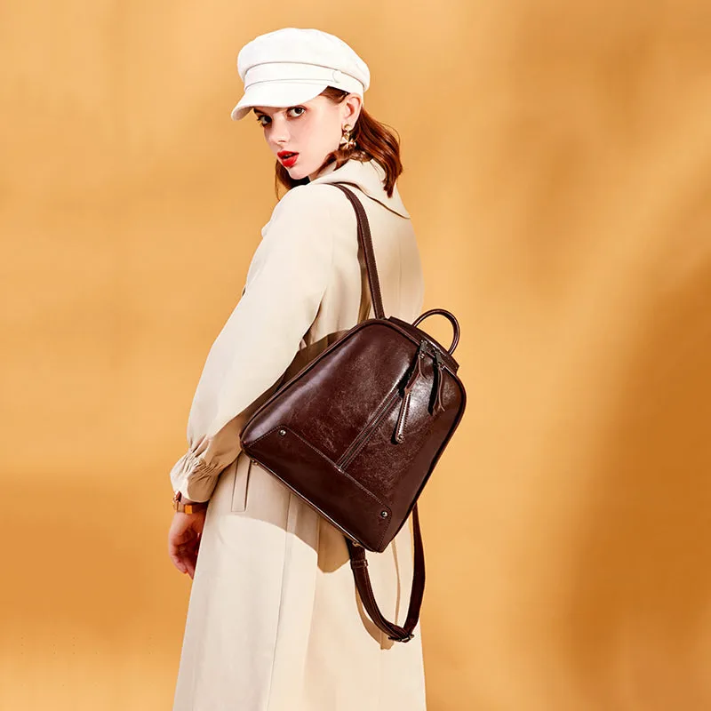 Top Grain Leather Backpacks Women Travel Backpack Natural Cow Leather City Backpacks Stylish Rucksack