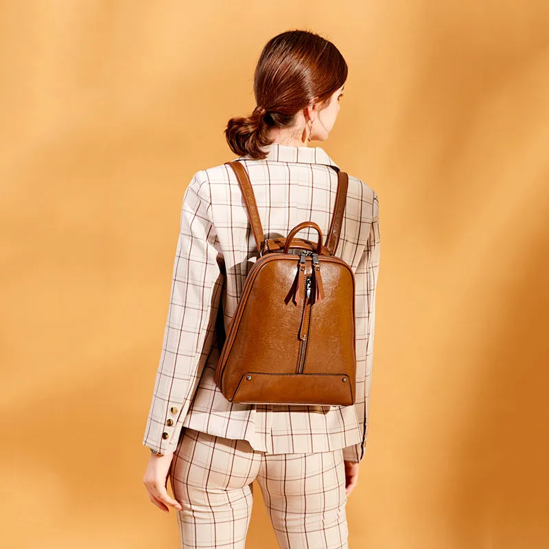Top Grain Leather Backpacks Women Travel Backpack Natural Cow Leather City Backpacks Stylish Rucksack