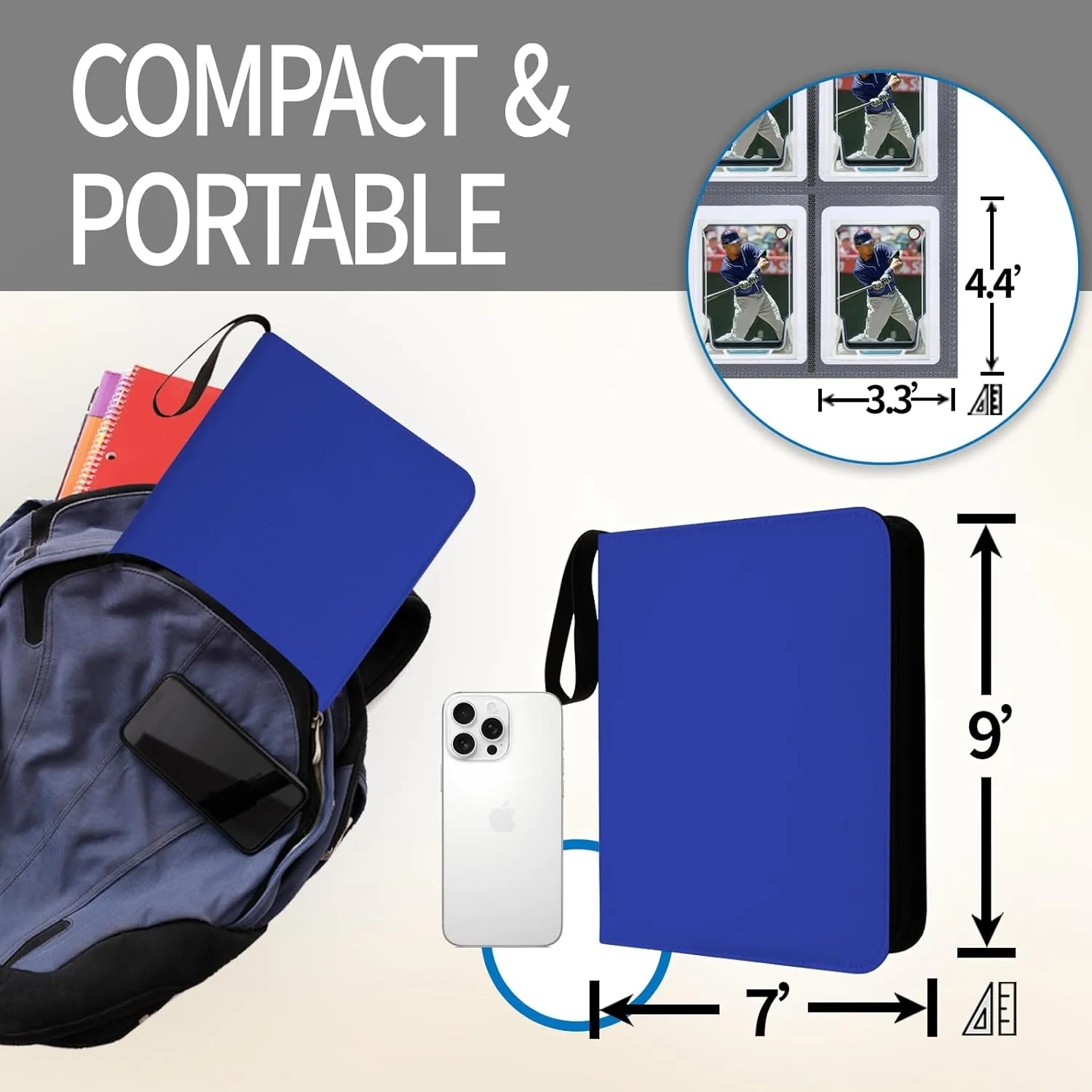 Toploaders Binder,Portable 4 Pockets Trading Card Holder Albums for Sports, Trading, and Gaming Cards Blue