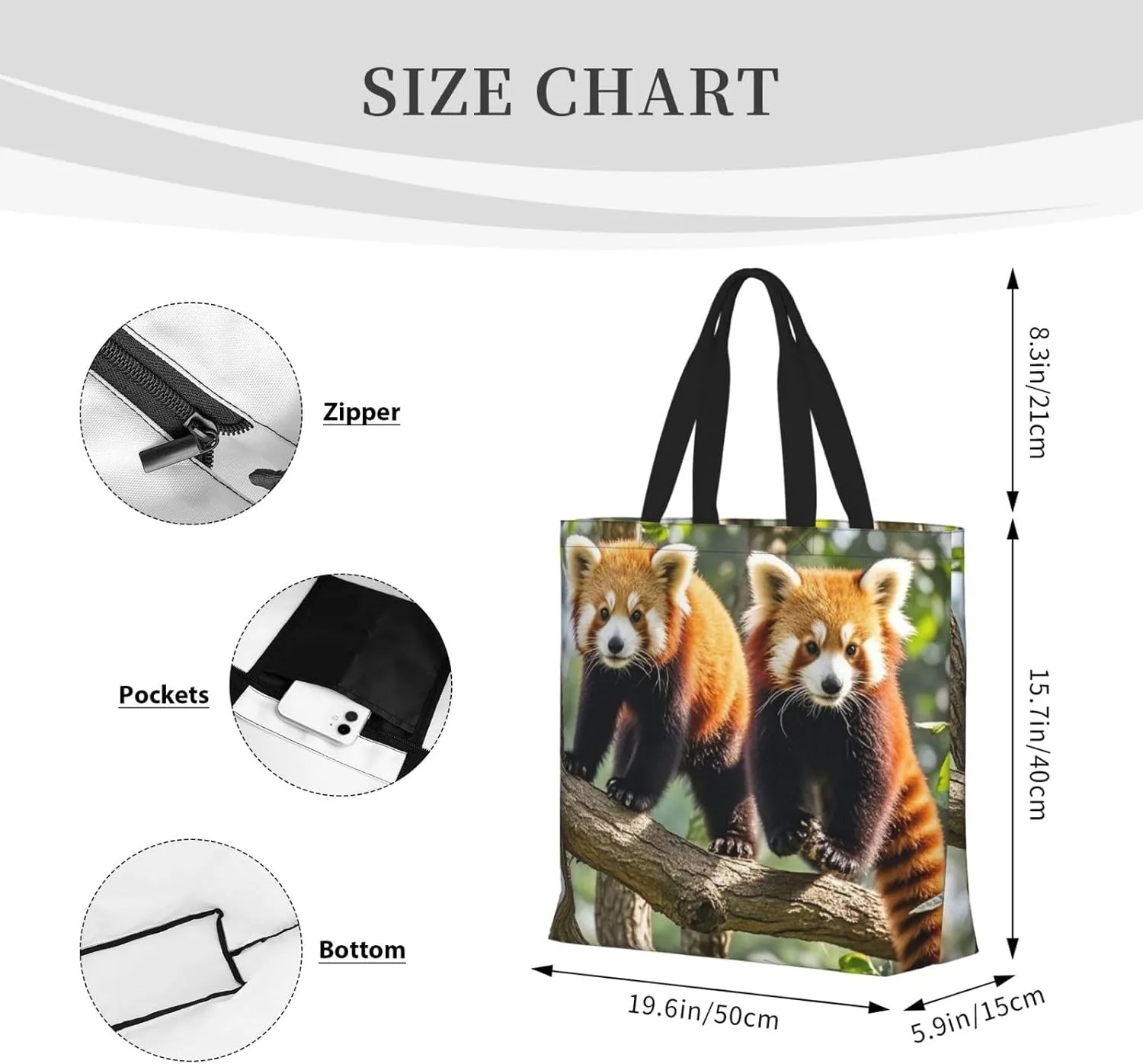 Tote Bag Large Capacity Grocery Bag With Zipper Ringtailed Lemur Shopping Bag Shoulder Bag for Women