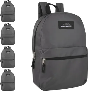 Trail maker 24 Pack- Classic 17 Inch Backpacks in Bulk Wholesale Back Packs for Boys and Girls (Gray)