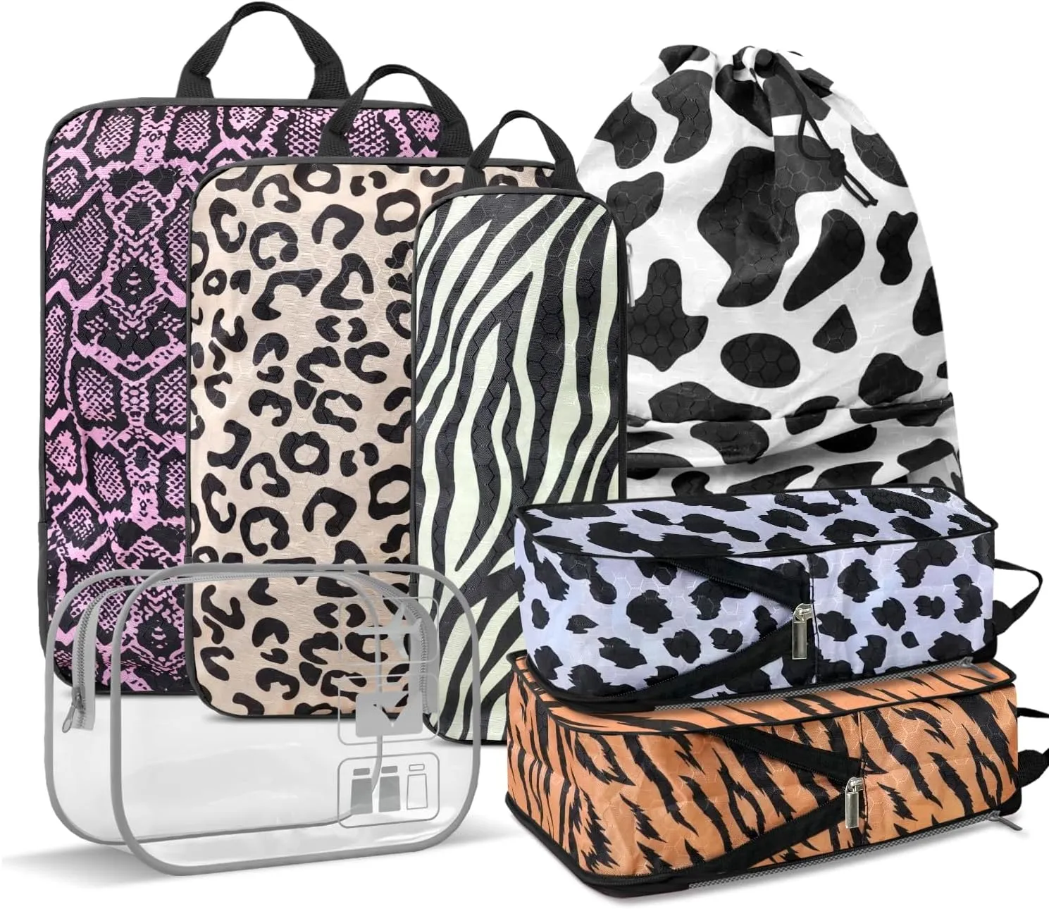 Travel Animal Skin Print Compression Packing Cubes Set - Slim-Fold Packing Organizers -Travel Essential Bag for Clothes Shoes Cosmetics Toiletry 7 Piece