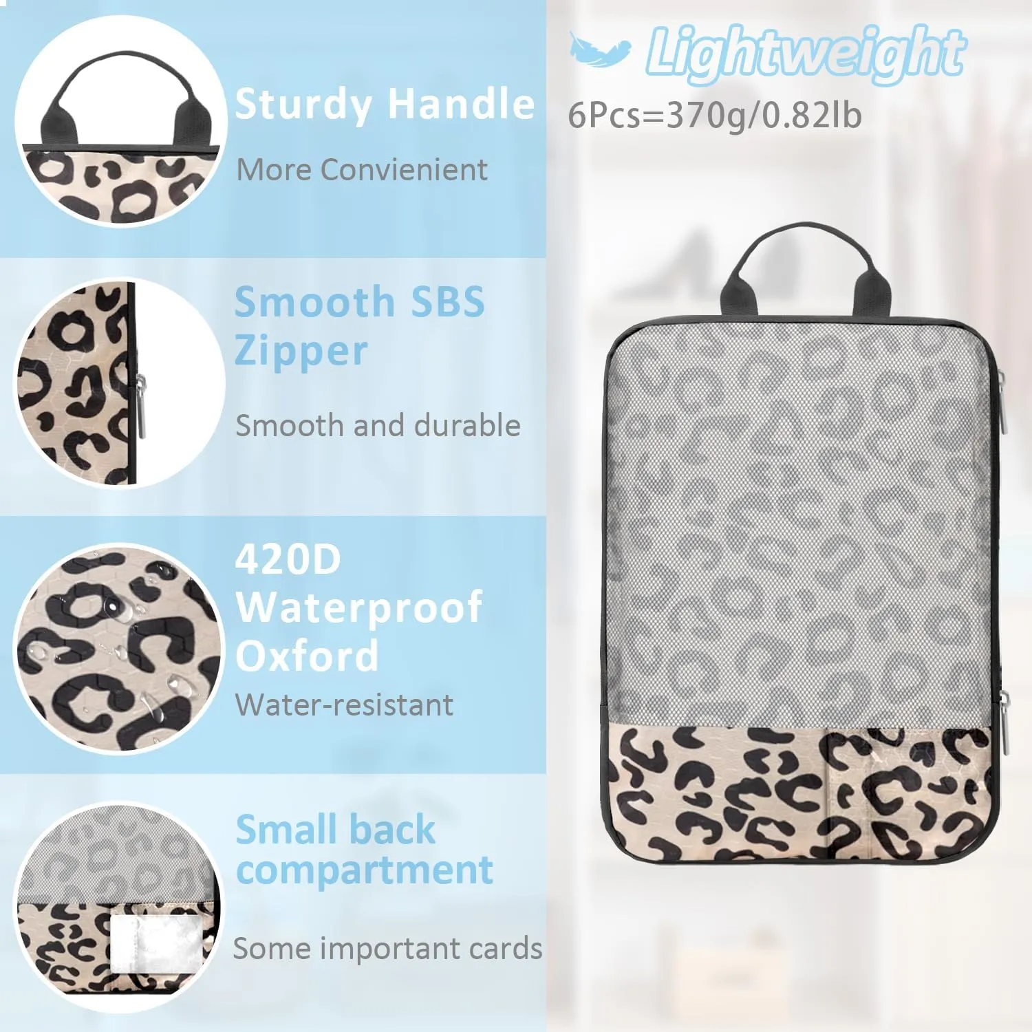 Travel Animal Skin Print Compression Packing Cubes Set - Slim-Fold Packing Organizers -Travel Essential Bag for Clothes Shoes Cosmetics Toiletry 7 Piece