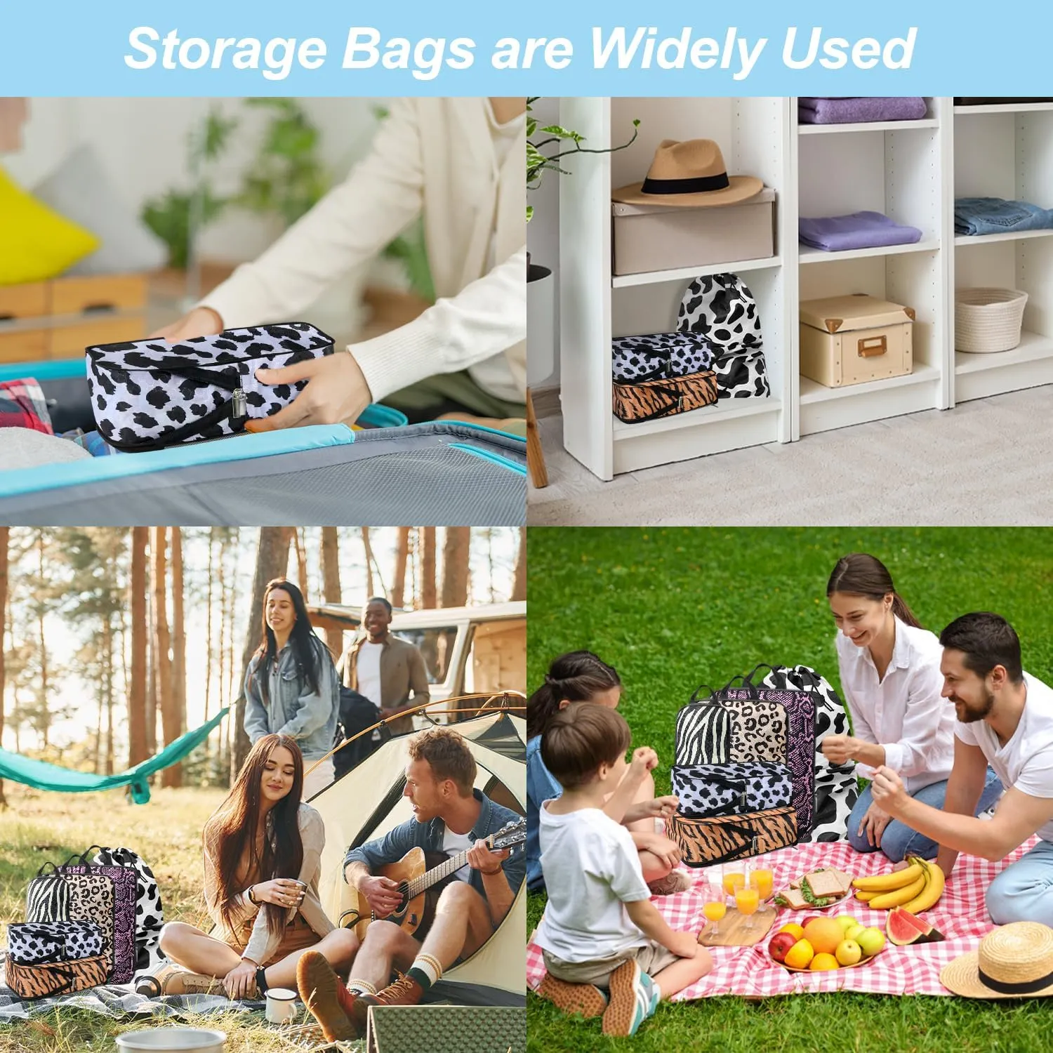 Travel Animal Skin Print Compression Packing Cubes Set - Slim-Fold Packing Organizers -Travel Essential Bag for Clothes Shoes Cosmetics Toiletry 7 Piece