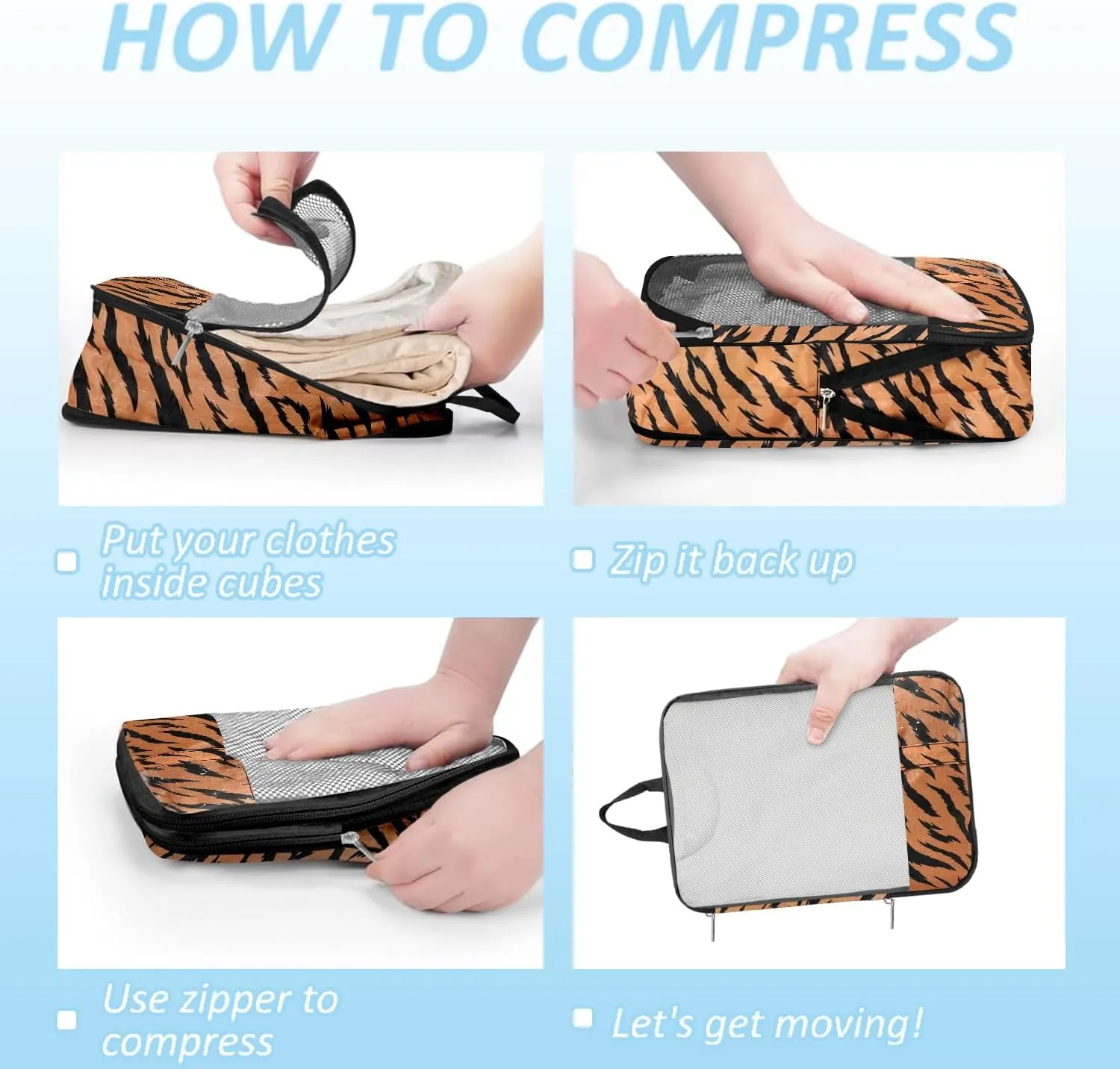Travel Animal Skin Print Compression Packing Cubes Set - Slim-Fold Packing Organizers -Travel Essential Bag for Clothes Shoes Cosmetics Toiletry 7 Piece