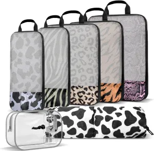 Travel Animal Skin Print Compression Packing Cubes Set - Slim-Fold Packing Organizers -Travel Essential Bag for Clothes Shoes Cosmetics Toiletry 7 Piece