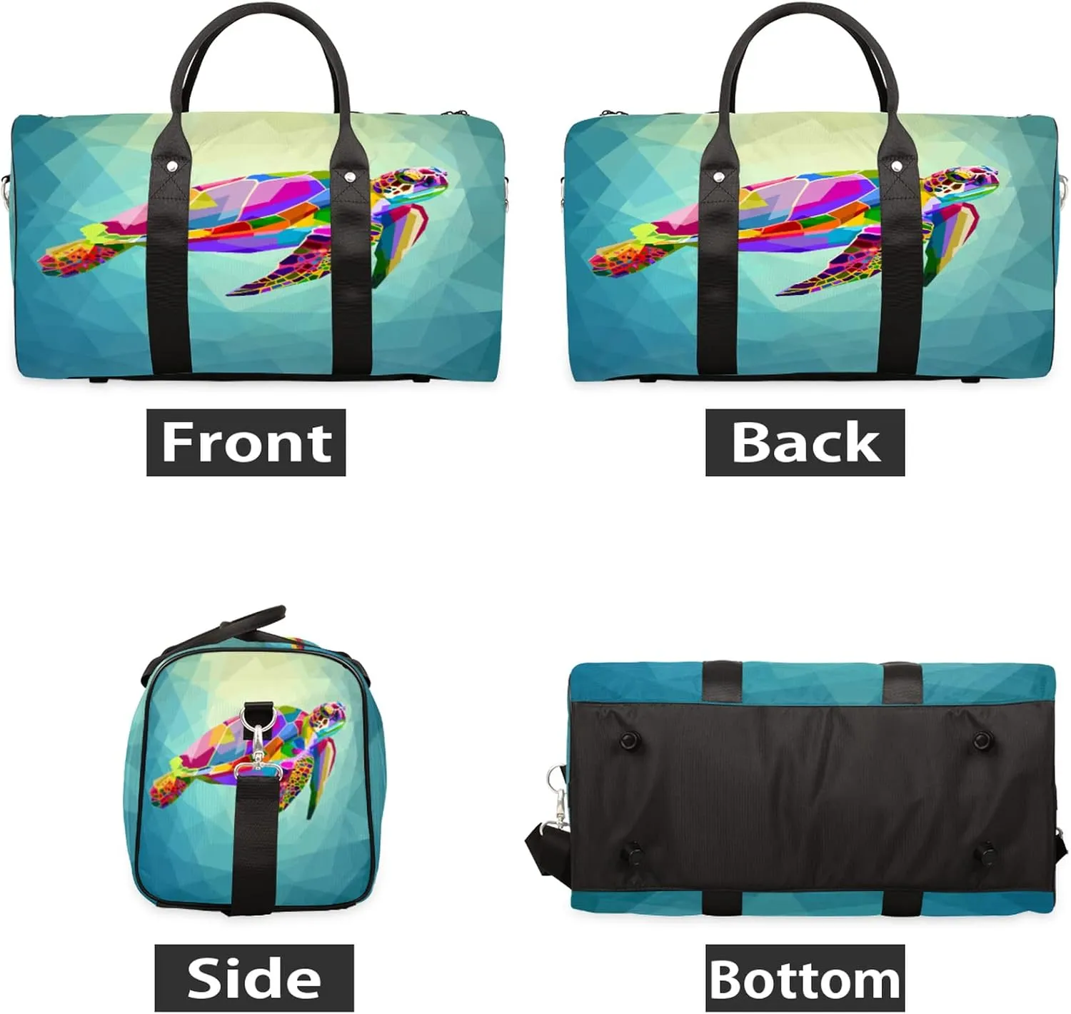 Travel Duffel Bag Colorful Animal Turtle Sport Tote Gym Bag Waterproof Foldable Carryon Weekend Overnight Training Handbag Sports Duffle Bags for Women Men Boys Girls