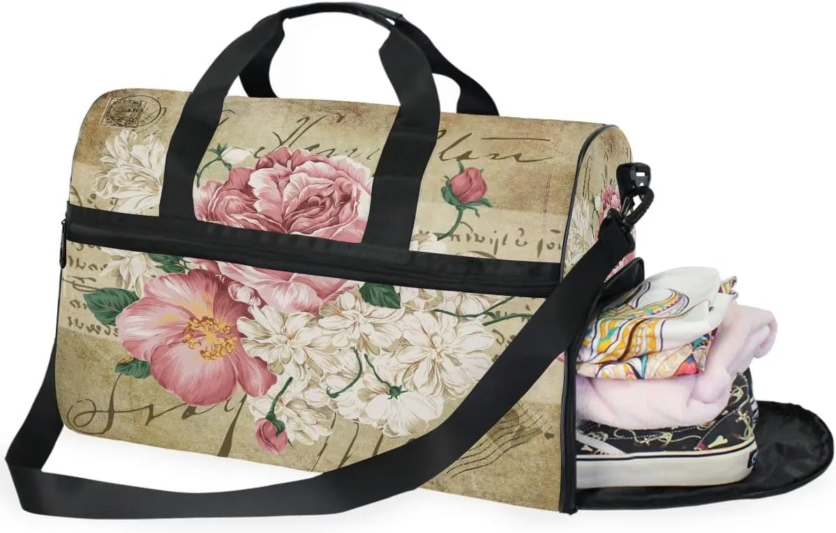 Travel Duffels Vintage Shabby Chic Pink Rose Flowers Duffle Bag Luggage Sports Gym for Women & Men