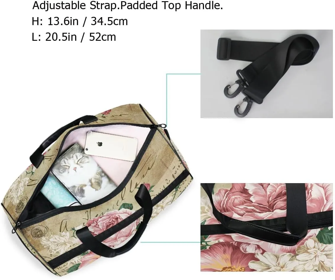 Travel Duffels Vintage Shabby Chic Pink Rose Flowers Duffle Bag Luggage Sports Gym for Women & Men