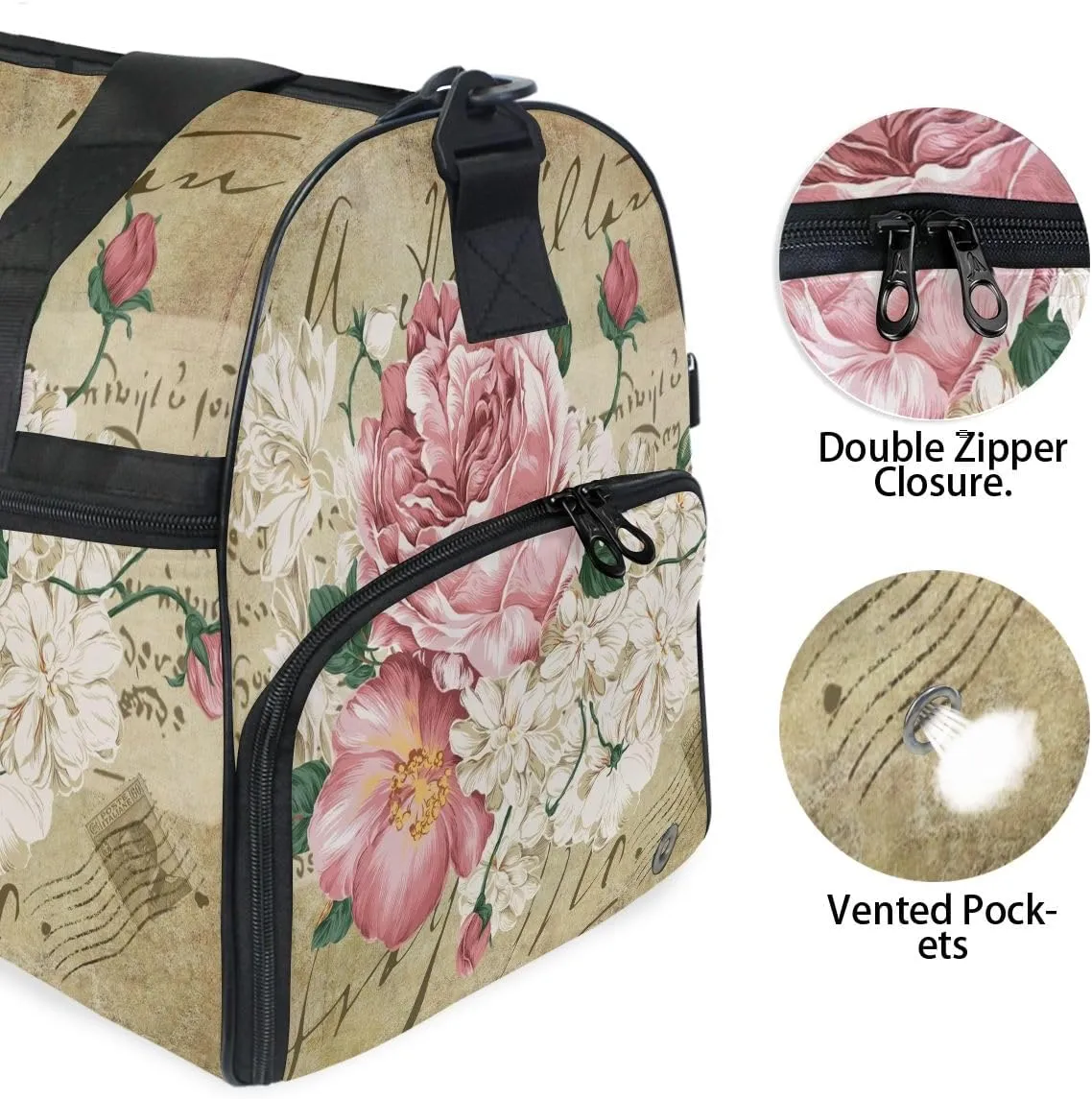 Travel Duffels Vintage Shabby Chic Pink Rose Flowers Duffle Bag Luggage Sports Gym for Women & Men