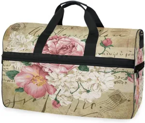 Travel Duffels Vintage Shabby Chic Pink Rose Flowers Duffle Bag Luggage Sports Gym for Women & Men