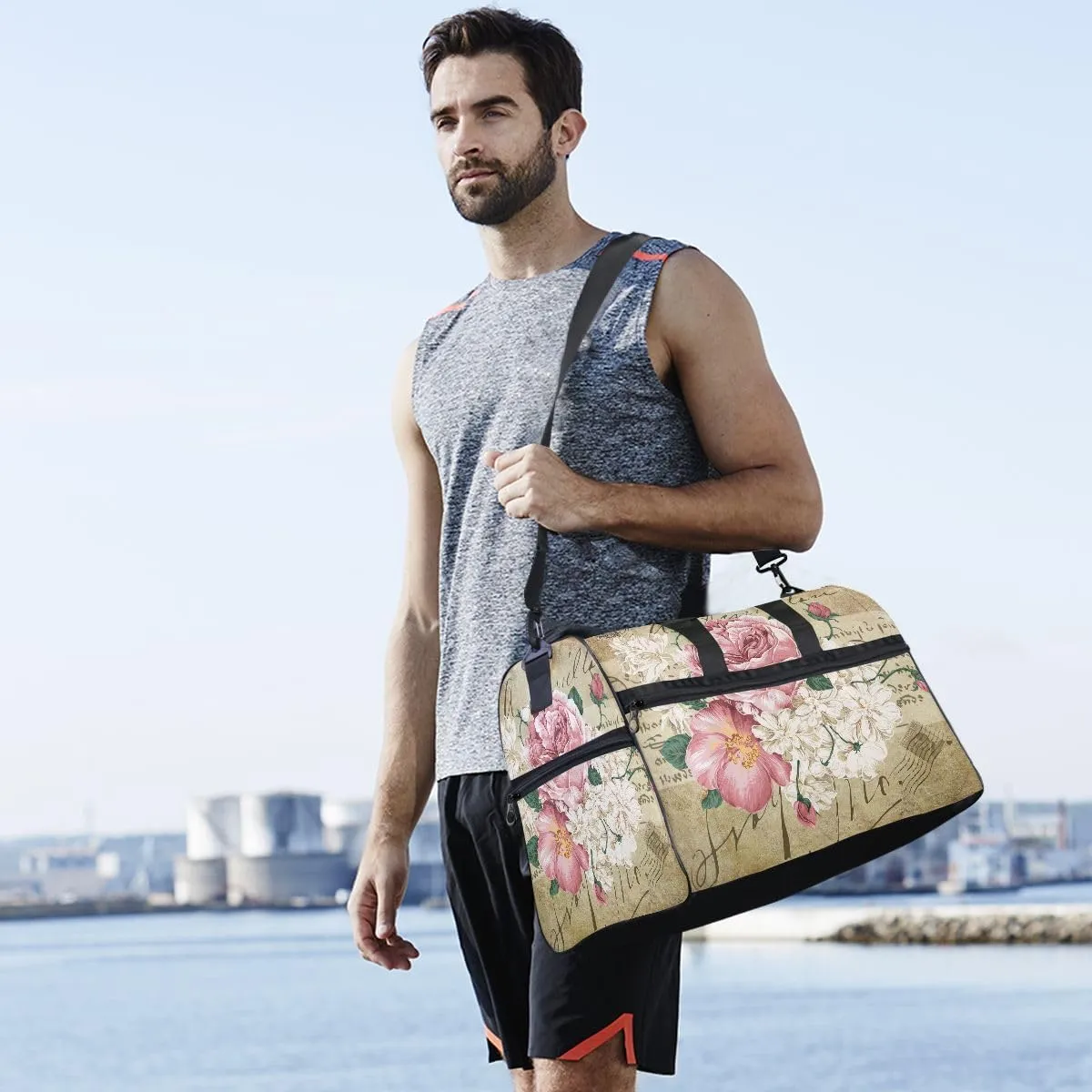 Travel Duffels Vintage Shabby Chic Pink Rose Flowers Duffle Bag Luggage Sports Gym for Women & Men