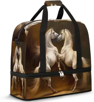 Travel Duffle Bags With Shoes Compartment for Women Men Oil Painting Arabian Horse Lightweigh Sports Tote Gym Bag Foldable Canvas Weekender Overnight Carry On Luggage Handle Bag