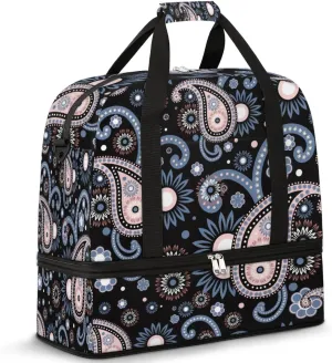 Travel Duffle Bags With Shoes Compartment for Women Men Rose Quartz Paisley Lightweigh Sports Tote Gym Bag Foldable Canvas Weekender Overnight Carry On Luggage Handle Bag