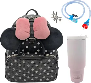 Travel Hydration Backpack & 30 oz Tumbler Bundle, Water-Resistant Girls Laptop Day Bag for Theme Parks, Work & Camping, Casual & Comfortable for Women On-The-Go (Polka Dots)