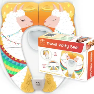 Travel Potty Seat - Portable and Foldable Toddler Kids Toilet Training Seat for All Toilets - with Splash Guard and Rubber Pads - Free Kids Travel Bag for Boys and Girls (Llama)