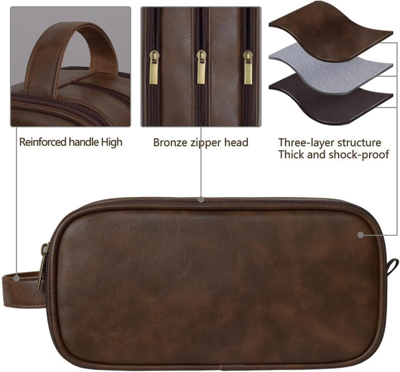 Travel Toiletry Bag for Men Personalized Leather Dopp Kit Bathroom Toiletries Organizer Cosmetic Bags with Side Handle