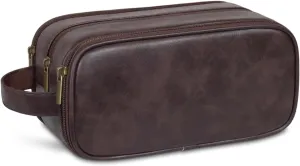 Travel Toiletry Bag for Men Personalized Leather Dopp Kit Bathroom Toiletries Organizer Cosmetic Bags with Side Handle