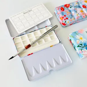 Travel Watercolor Palette,Portable Ceramic Palette 16 Well,Empty Paint Palette,Small Travel Metal Paint Boxwith Porcelain Palette (18Well Set)