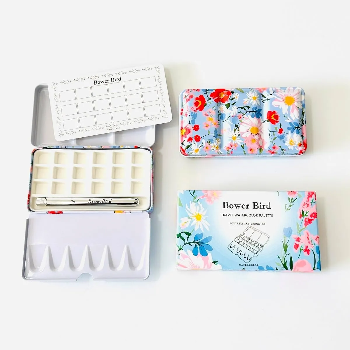 Travel Watercolor Palette,Portable Ceramic Palette 16 Well,Empty Paint Palette,Small Travel Metal Paint Boxwith Porcelain Palette (18Well Set)