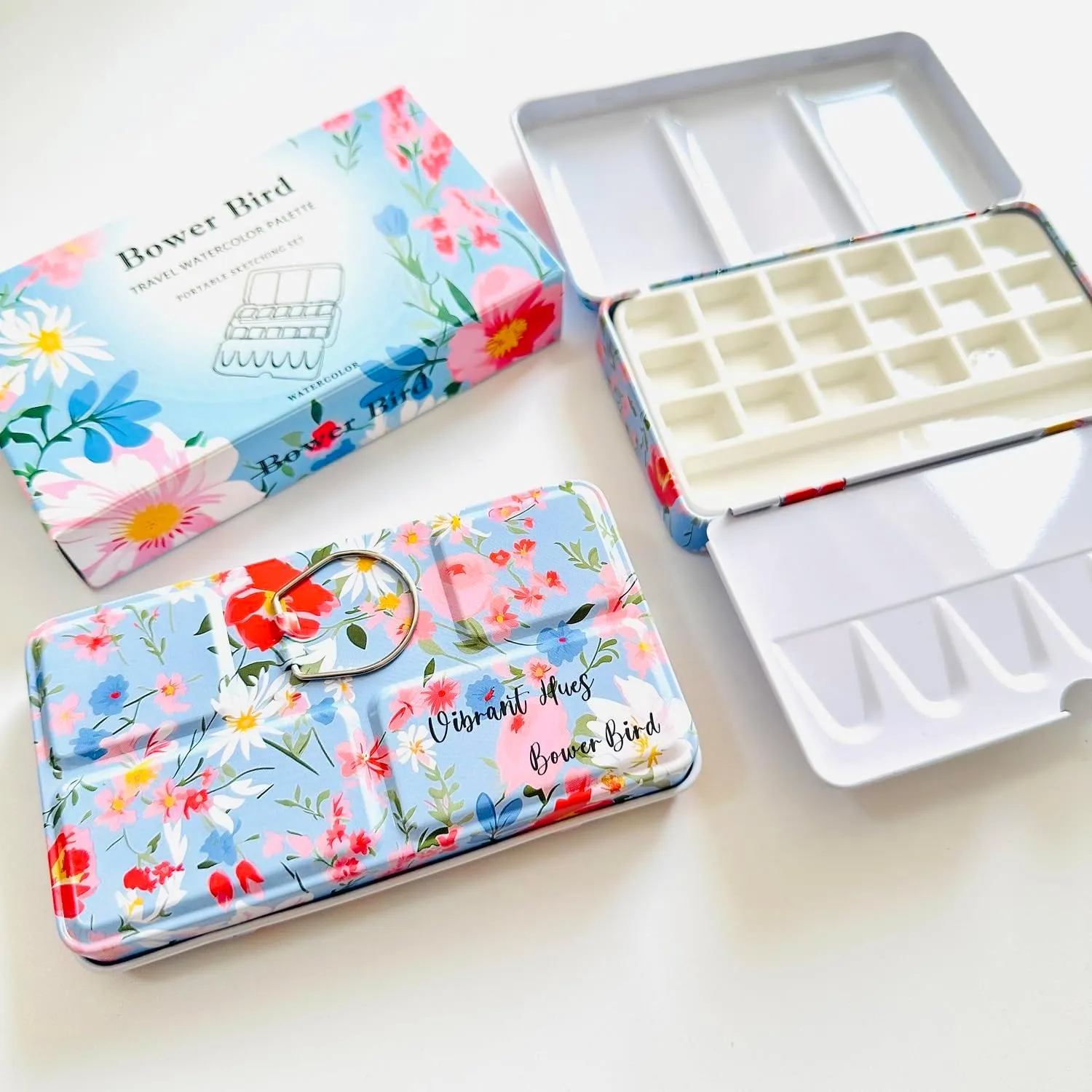 Travel Watercolor Palette,Portable Ceramic Palette 18 Well,Empty Paint Palette,Small Travel Metal Paint Boxwith Porcelain Palette