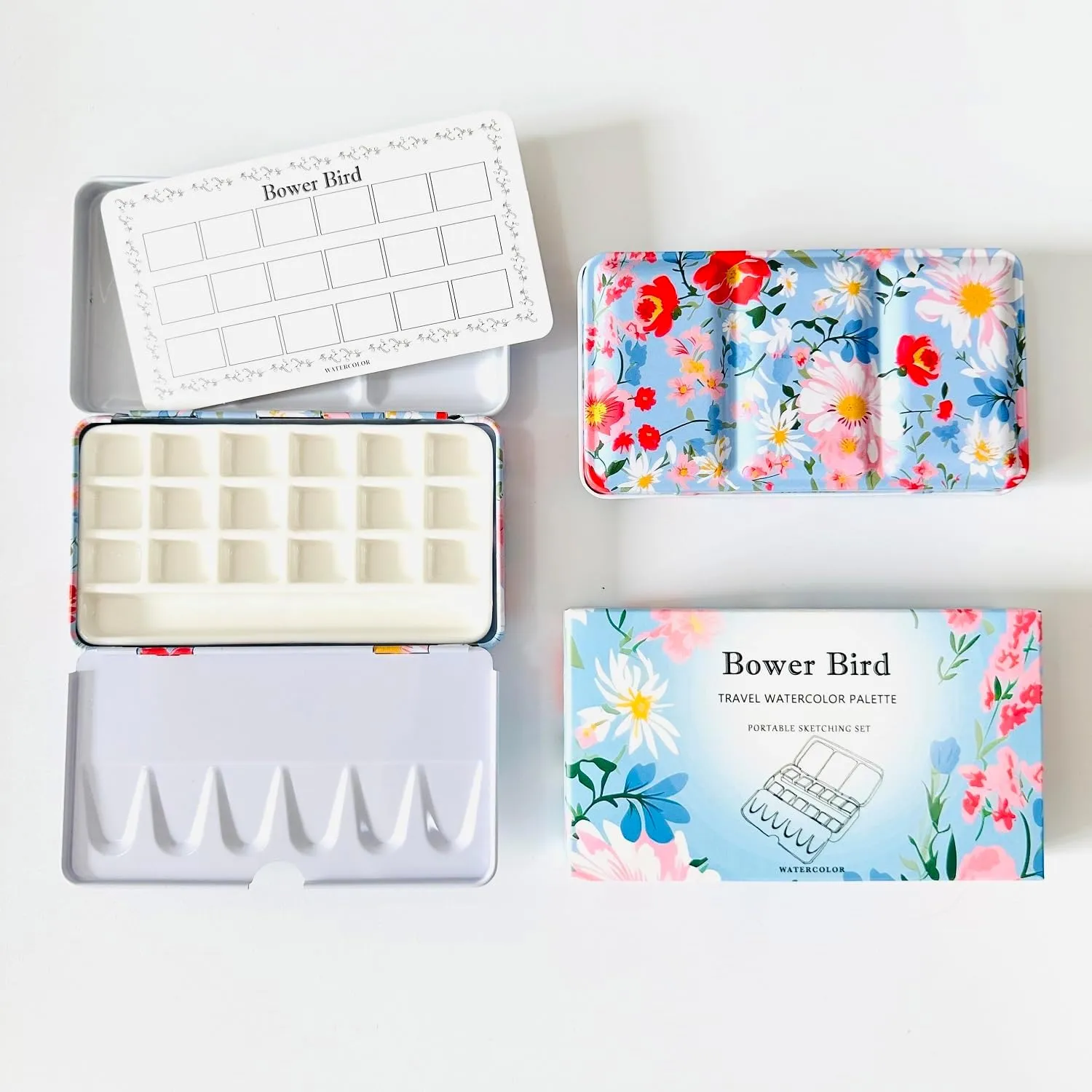 Travel Watercolor Palette,Portable Ceramic Palette 18 Well,Empty Paint Palette,Small Travel Metal Paint Boxwith Porcelain Palette