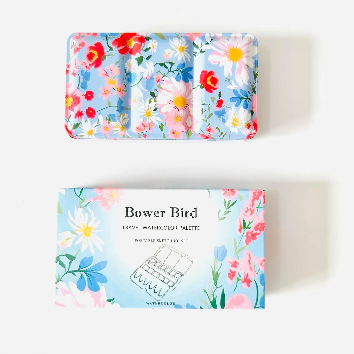 Travel Watercolor Palette,Portable Ceramic Palette 18 Well,Empty Paint Palette,Small Travel Metal Paint Boxwith Porcelain Palette
