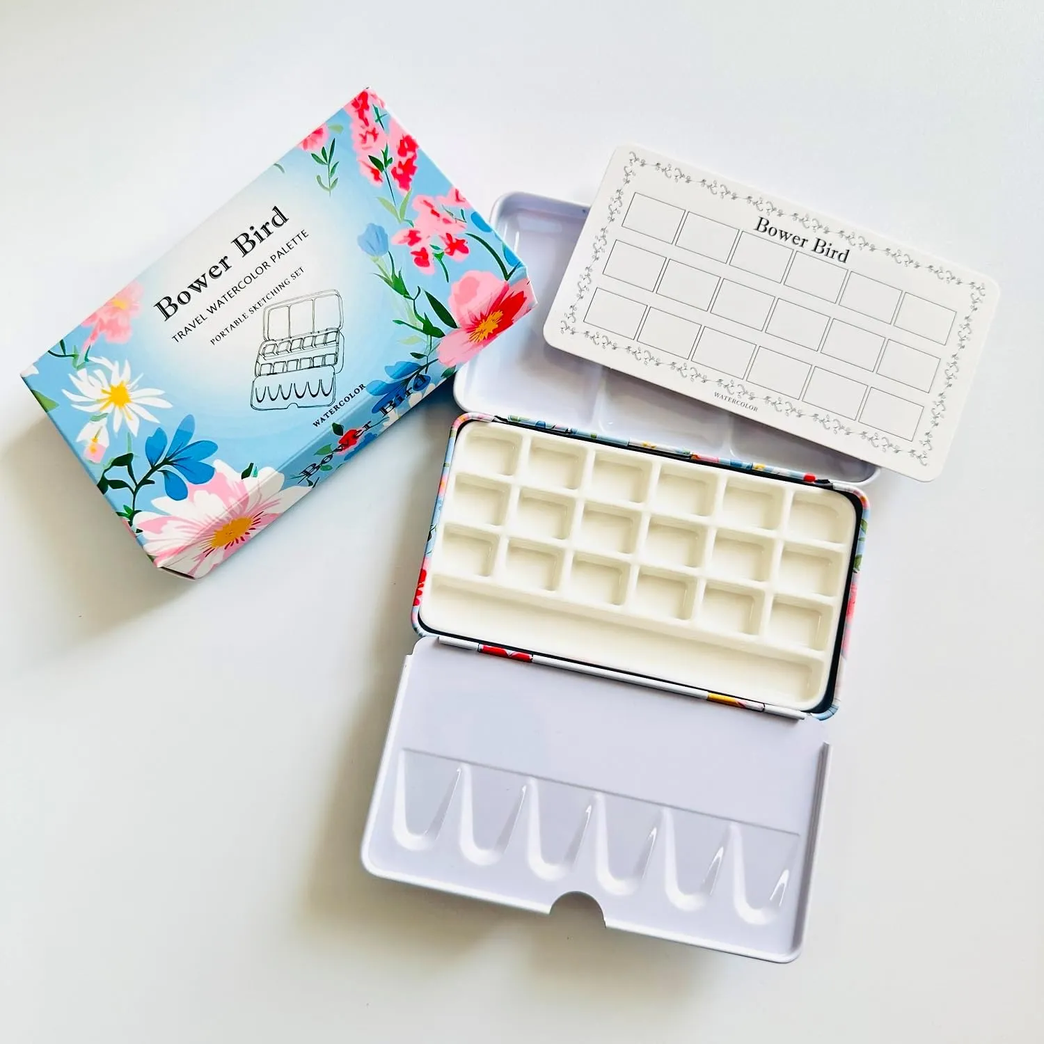 Travel Watercolor Palette,Portable Ceramic Palette 18 Well,Empty Paint Palette,Small Travel Metal Paint Boxwith Porcelain Palette