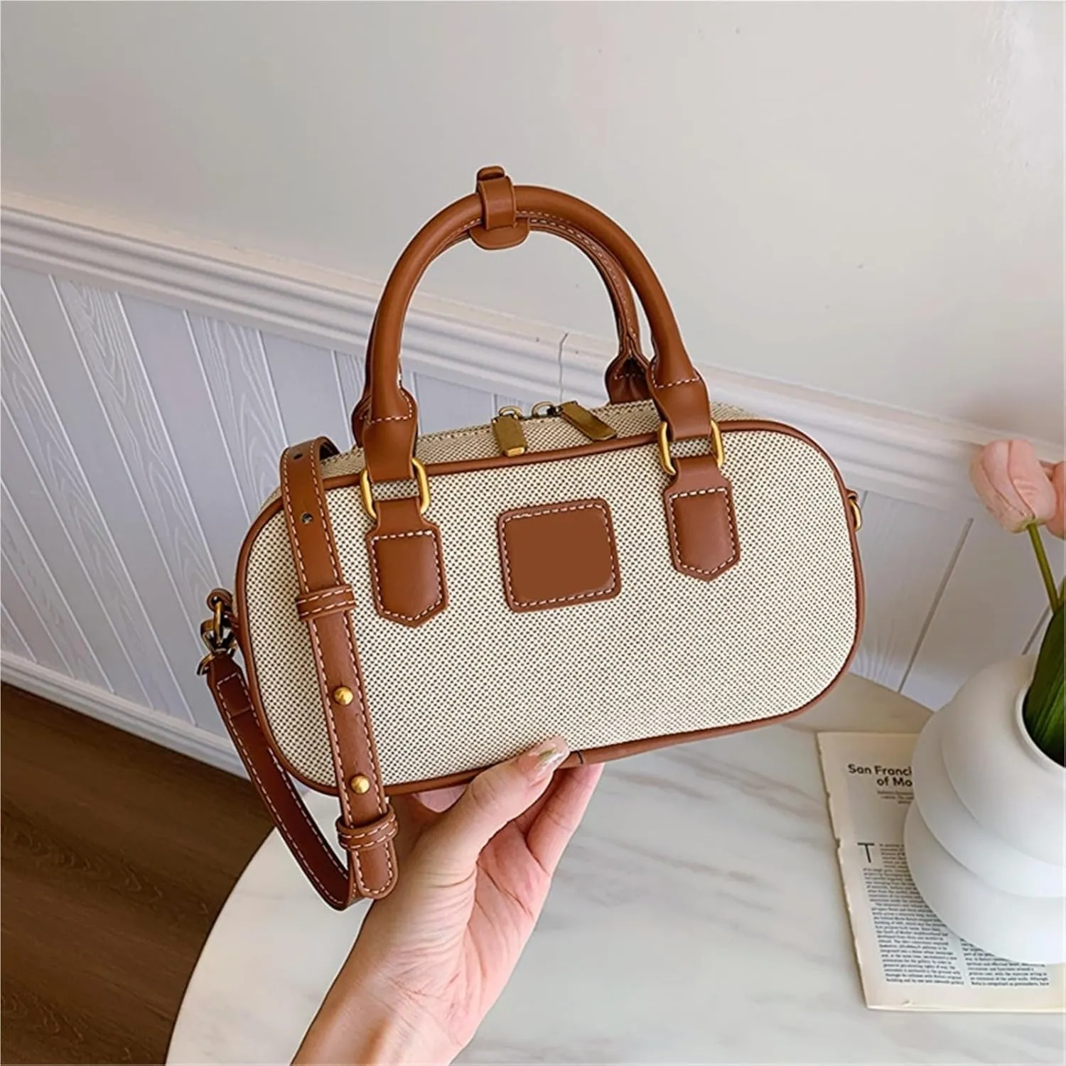 Trendy Bowling Tote Handbags and Purses Women Shoulder Crossbody Bags Vegan Leather Ladies Messenger