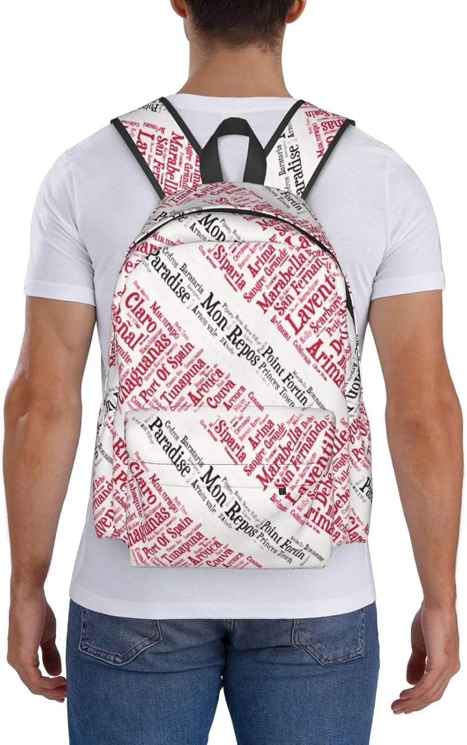 Trinidad Tobago Flag Cities Word Casual Backpack Large Capacity Travel Backpacks Laptop Daypack Commuter Rucksack Adjustable Strap Sports Bags for Hiking Biking