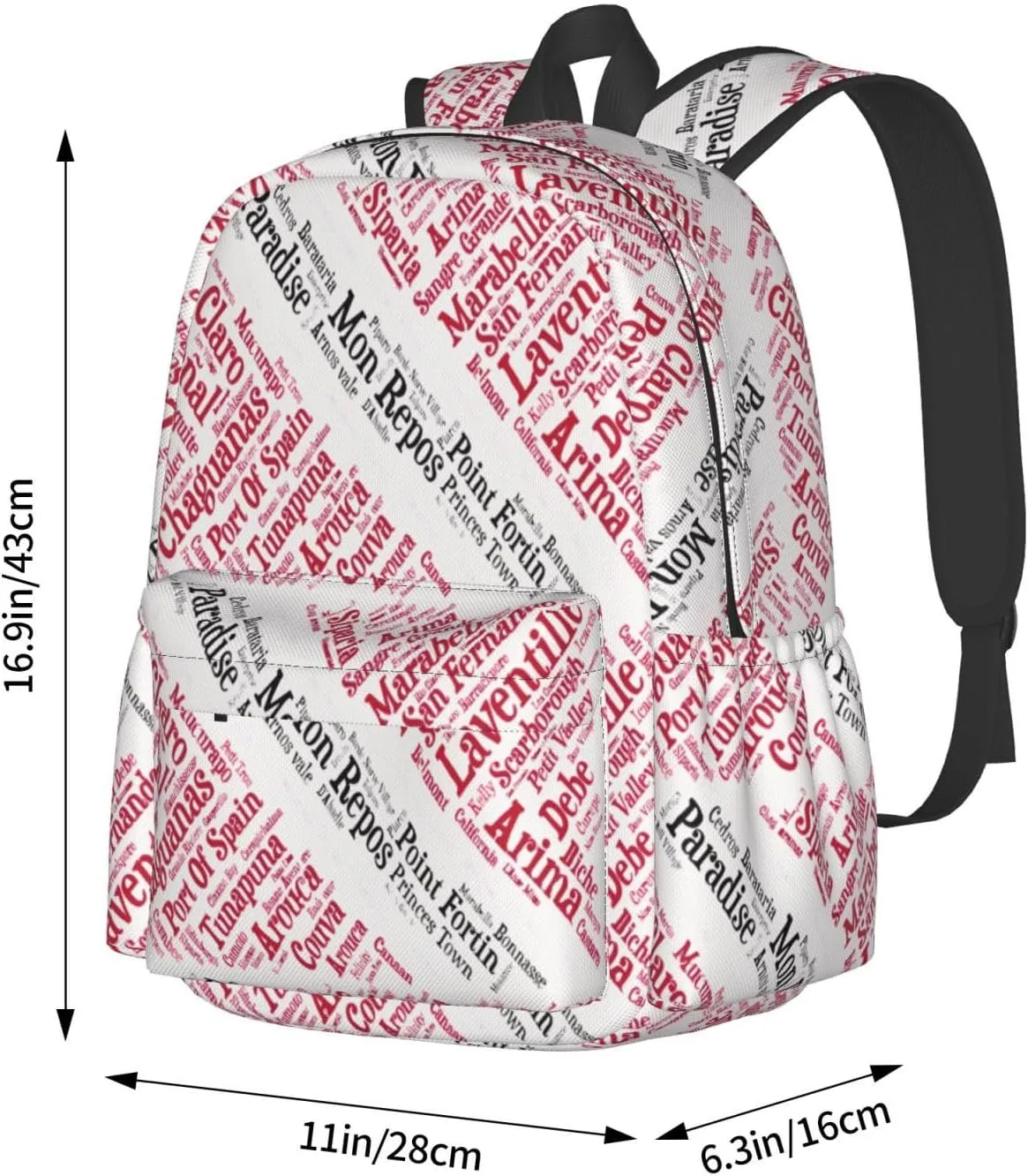 Trinidad Tobago Flag Cities Word Casual Backpack Large Capacity Travel Backpacks Laptop Daypack Commuter Rucksack Adjustable Strap Sports Bags for Hiking Biking