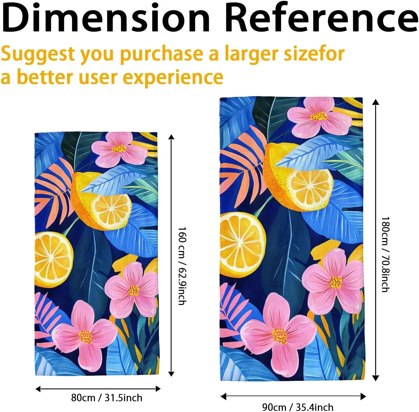 Tropical Lemon Floral Microfiber Beach Towel Vibrant Blue Blossoms Quick Dry Absorbent Soft Sand Free Oversized Lightweight Pool Picnic Essentials 62x31 Inch