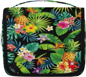 Tropical Pineapple Leaves Travel Toiletry Bag Cosmetic Makeup Bag for Women Men Hanging Hook Wash Toiletries Portable Toiletry Bags Organizer