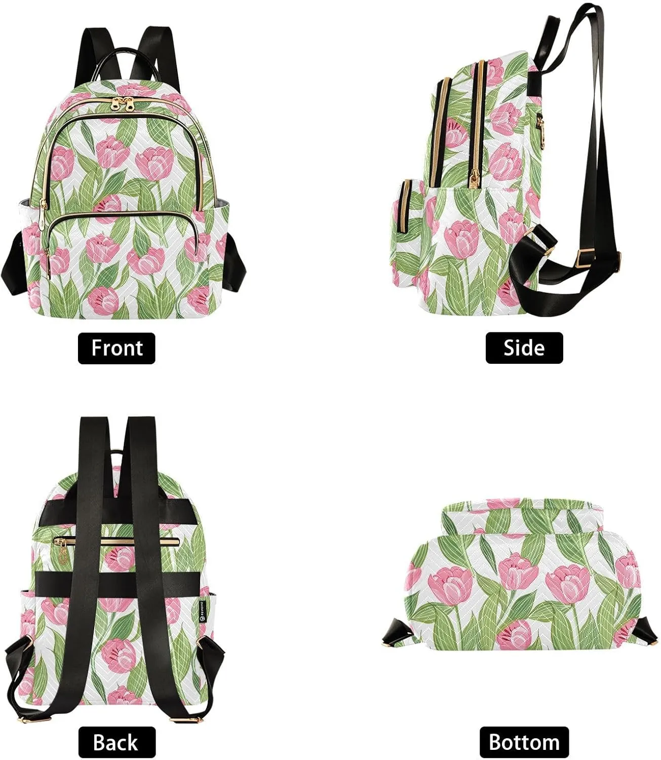 Tulips Leaves Floral Green Backpack Purse for Women Shoulder Bag with Anti-theft Back for Trips M