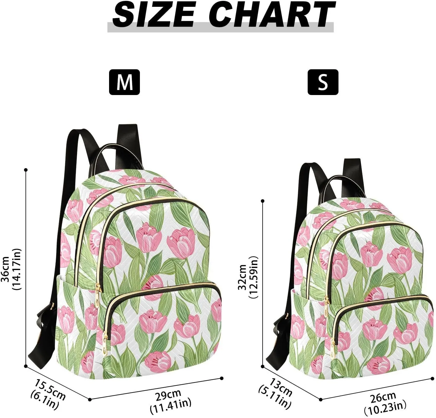 Tulips Leaves Floral Green Backpack Purse for Women Shoulder Bag with Anti-theft Back for Trips M