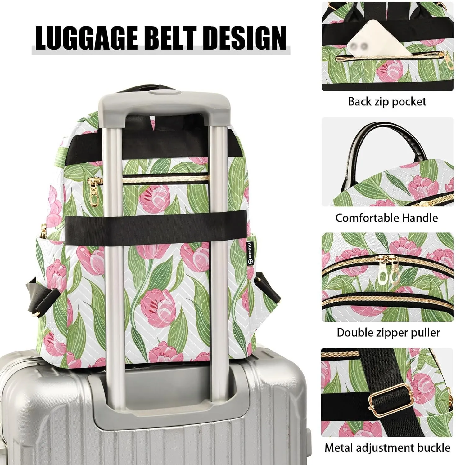 Tulips Leaves Floral Green Backpack Purse for Women Shoulder Bag with Anti-theft Back for Trips M