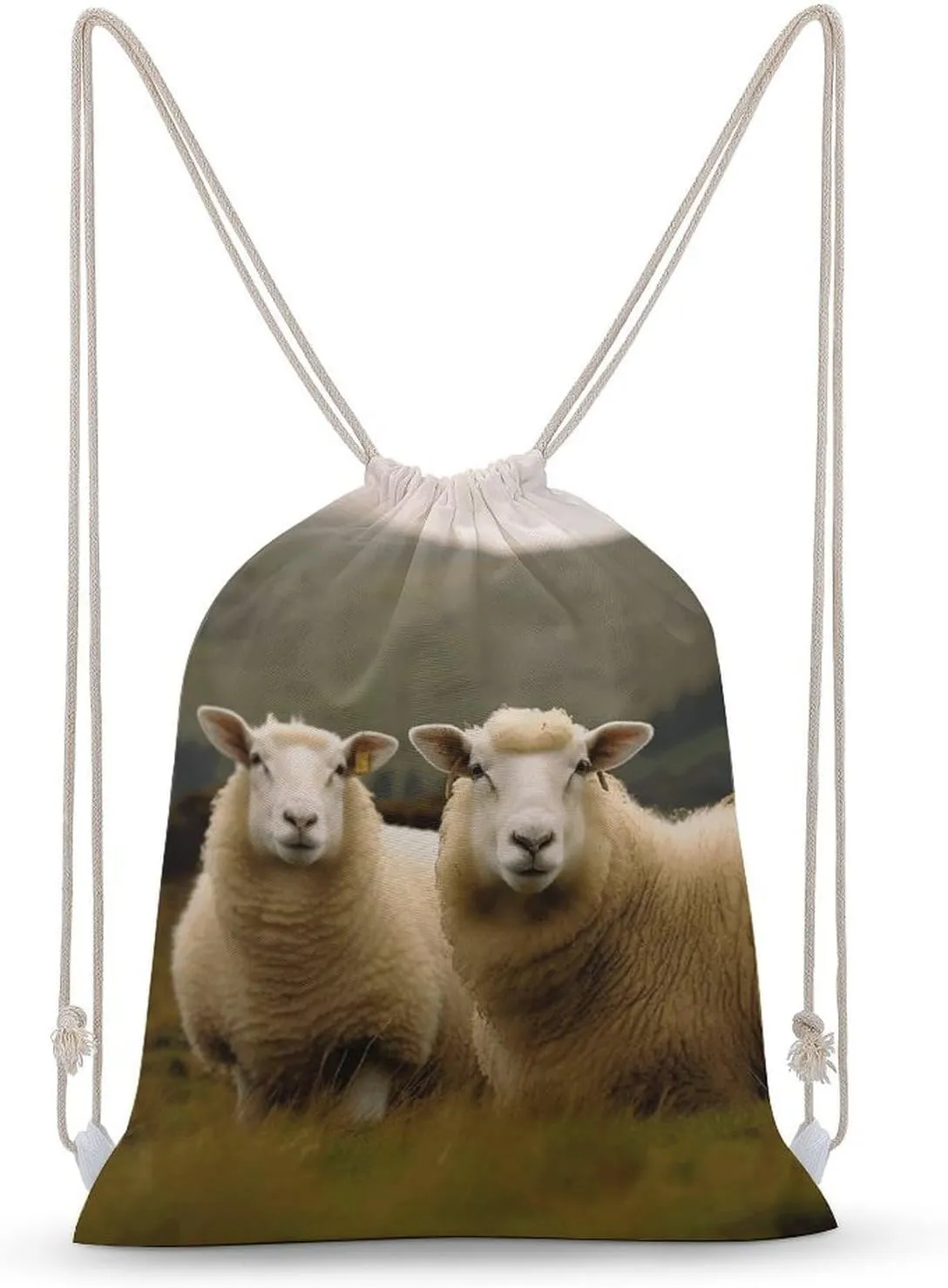 Two White Sheep Drawstring Backpack for Women Men Drawstring Bag for Travel Swimming Sports Gym Bag