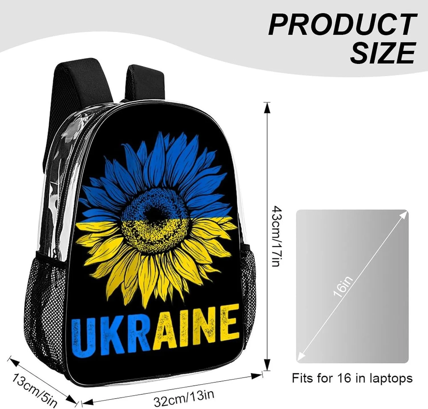 Ukraine Flag Sunflower Clear Backpacks PVC Transparent Laptop Backpack Multipurpose Double Shoulder Bag for Men Women Gifts