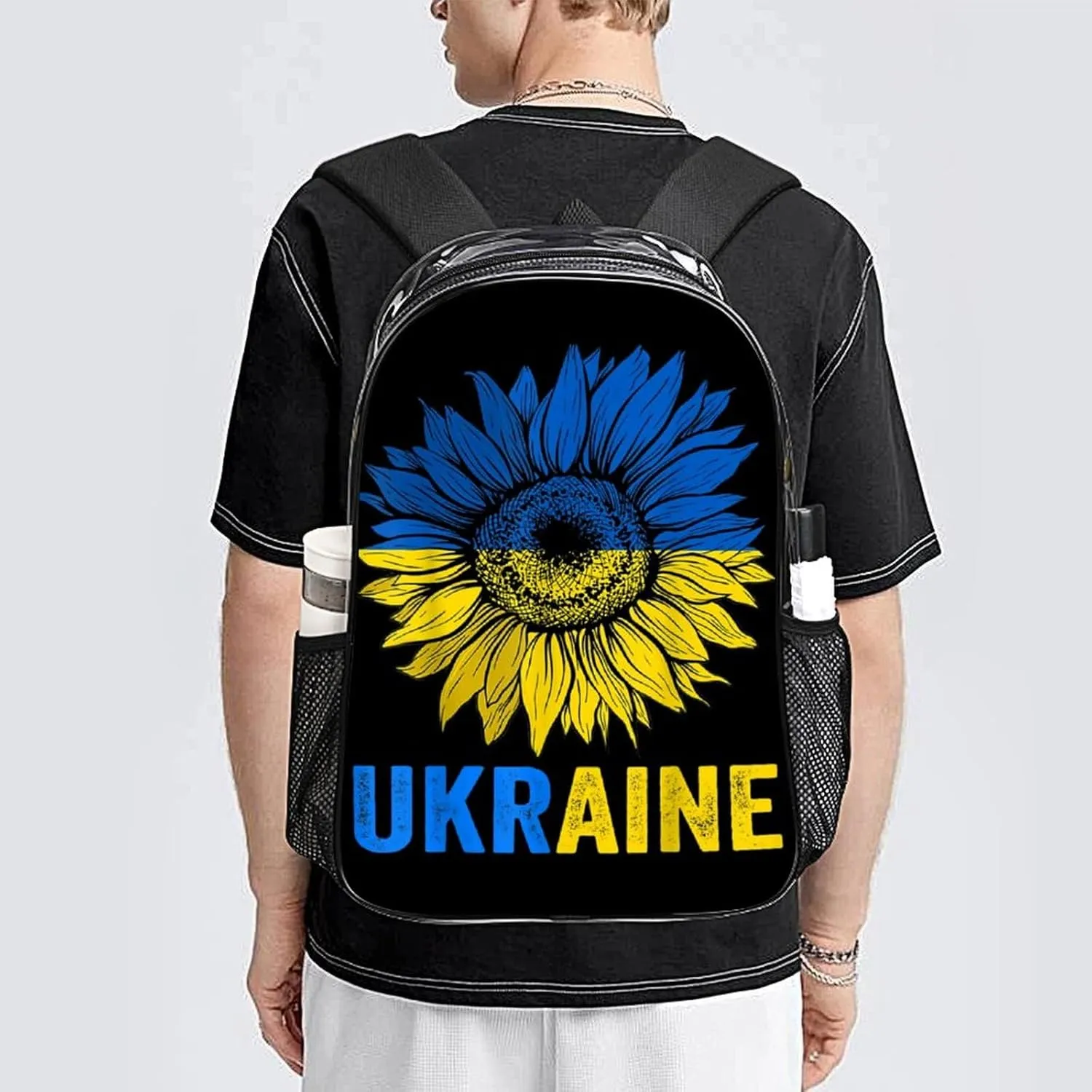 Ukraine Flag Sunflower Clear Backpacks PVC Transparent Laptop Backpack Multipurpose Double Shoulder Bag for Men Women Gifts