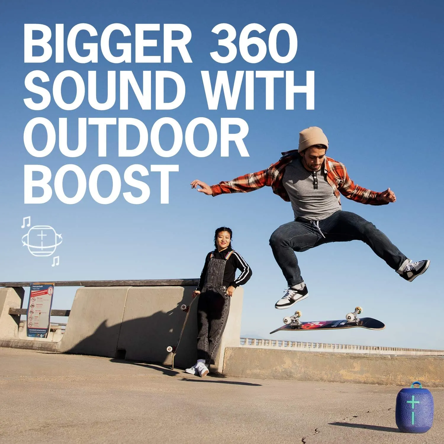 Ultimate Ears Wonderbooms 2 Wireless Speaker, Deep Bass, 360 ° Surround Sound, Waterproof, 2 Speaker Connection for Powerful Sound, 13h Battery, Crushed ice (Renewed)