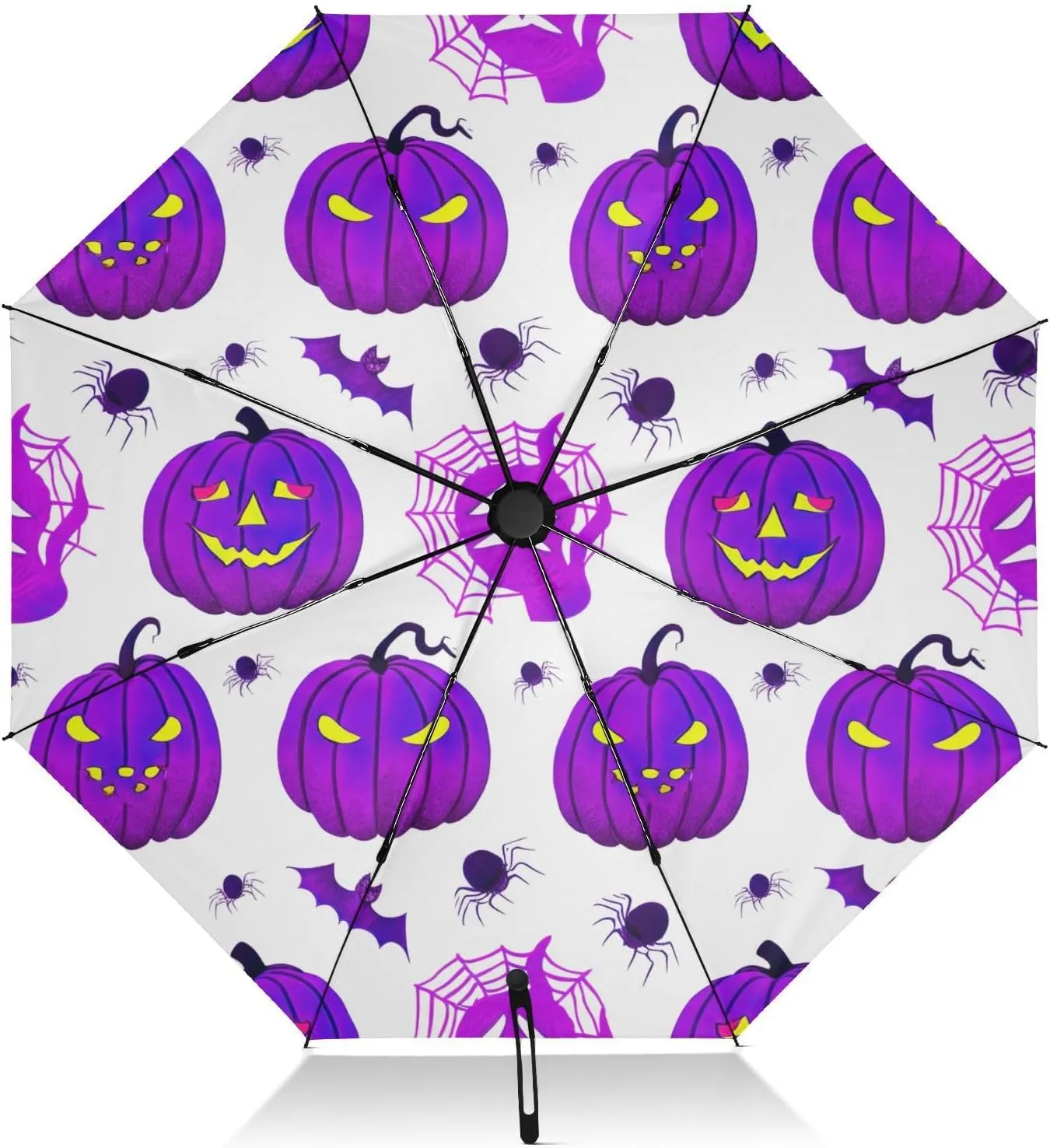 Umbrellas for Rain, Umbrellas for Rain Compact Windproof, Ideal for Car, Purse, Men and Women, Halloween Purple Pumpkins