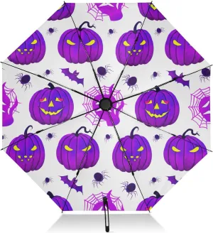 Umbrellas for Rain, Umbrellas for Rain Compact Windproof, Ideal for Car, Purse, Men and Women, Halloween Purple Pumpkins