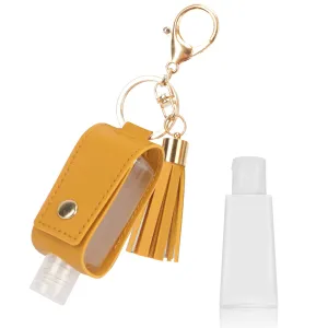 Unaone 1oz/30ml Hand Sanitizer Holder Travel Size, Empty Bottle Leather Sanitizer Holder with Keychain Portable Small Squeeze Bottle Refillable Container for Toiletry Lotion Liquid Soap Shampoo Yellow