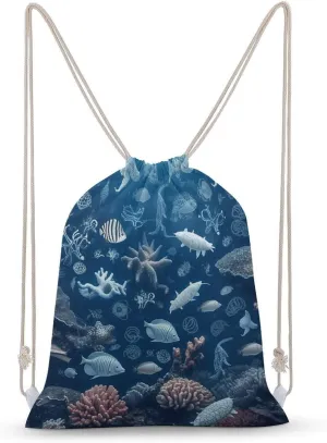 Underwater Marine Life Drawstring Backpack for Women Men Drawstring Bag for Travel Swimming Sports Gym Bag