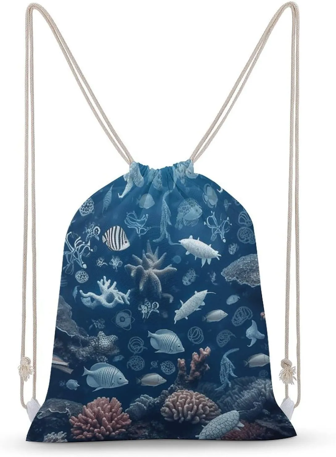 Underwater Marine Life Drawstring Backpack for Women Men Drawstring Bag for Travel Swimming Sports Gym Bag