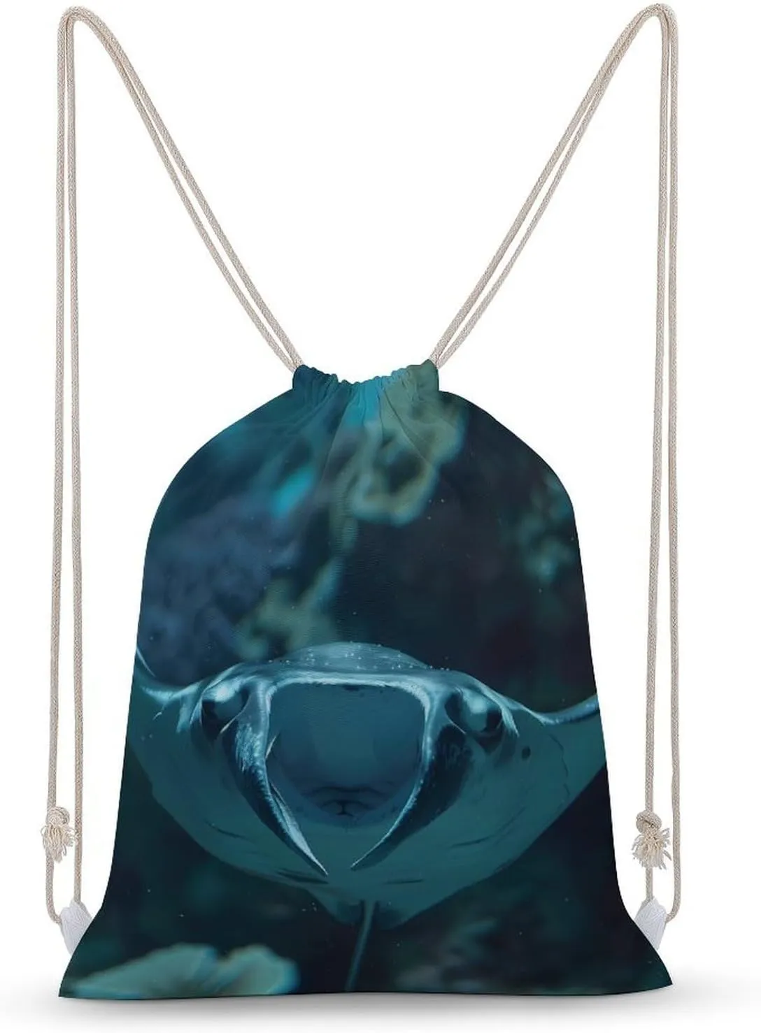 Underwater Ocean Animal Manta Ray Drawstring Backpack Canvas Double Shoulder Bag Sports Gym Sackpack String Bag for Women Men 35x50cm