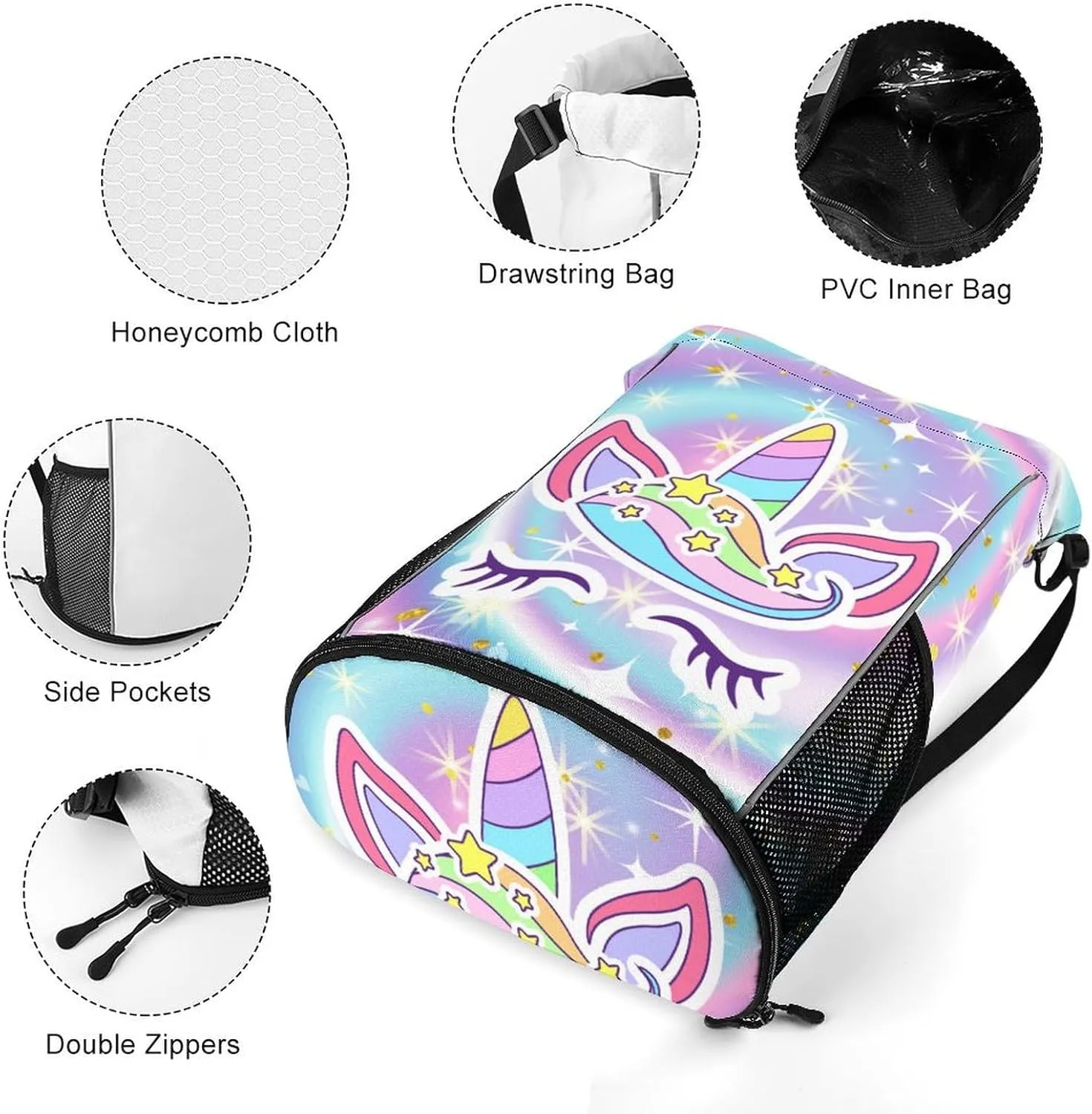 Unicorn Drawstring Backpack - Cute Cinch Sack, String Backpacks with Pocket for Kids Women Men Boys Girls for Gym Outdoor Sports Travel Athletic Drawstring Bag - Lightweight/Foldable