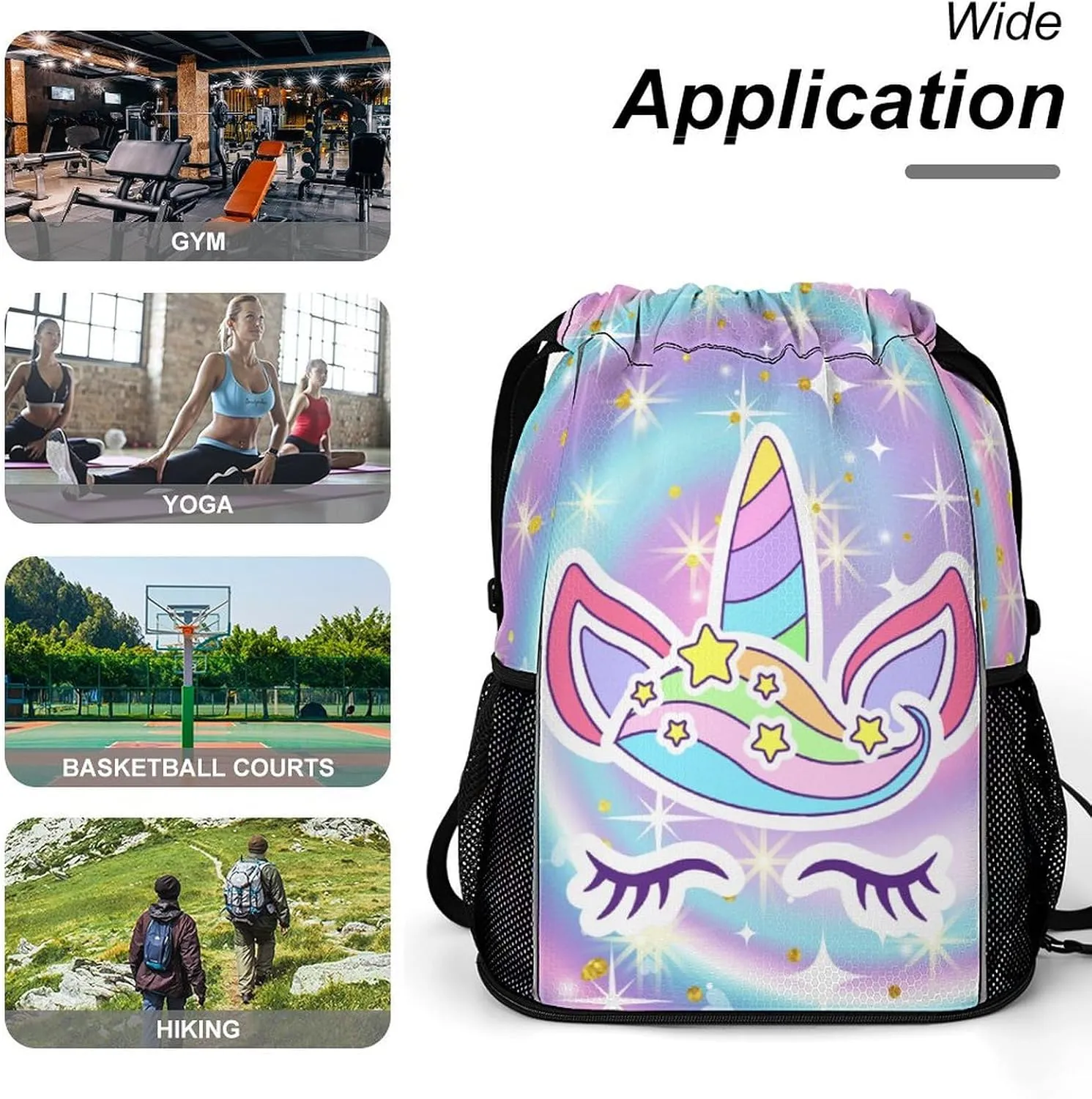 Unicorn Drawstring Backpack - Cute Cinch Sack, String Backpacks with Pocket for Kids Women Men Boys Girls for Gym Outdoor Sports Travel Athletic Drawstring Bag - Lightweight/Foldable